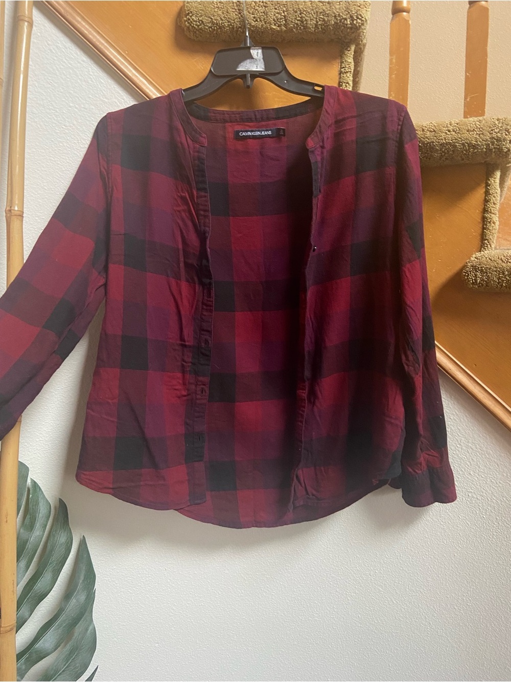 CK Burgundy/Black Plaid Flannel Button-Down Shirt good condition women's size L